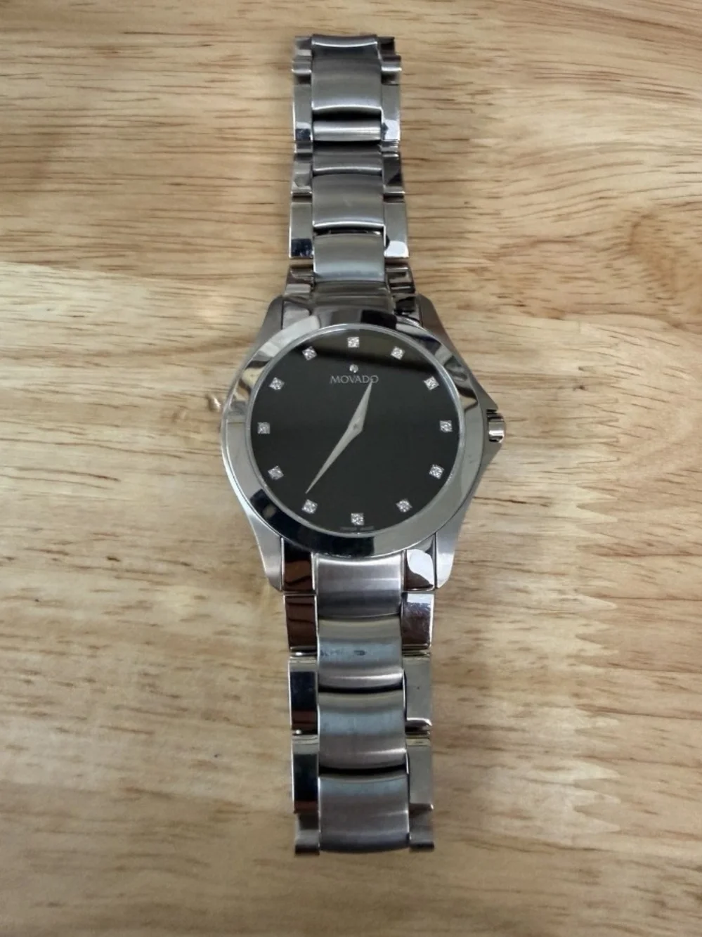 Movado Men's Stainless Steel Silver Watch with Black Dial